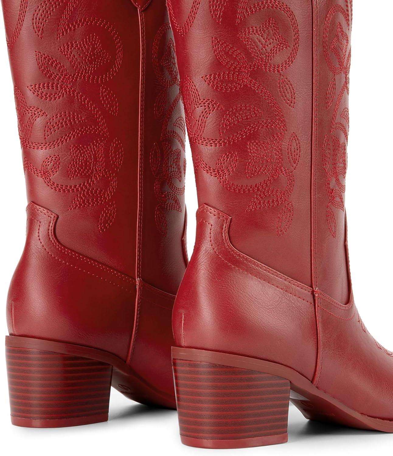 imageDREAM PAIRS Bottes de cowboy pour femme bout carr broderie bottes de cowgirl cousues bottes western talon pais pour femme RougePU 38 EU