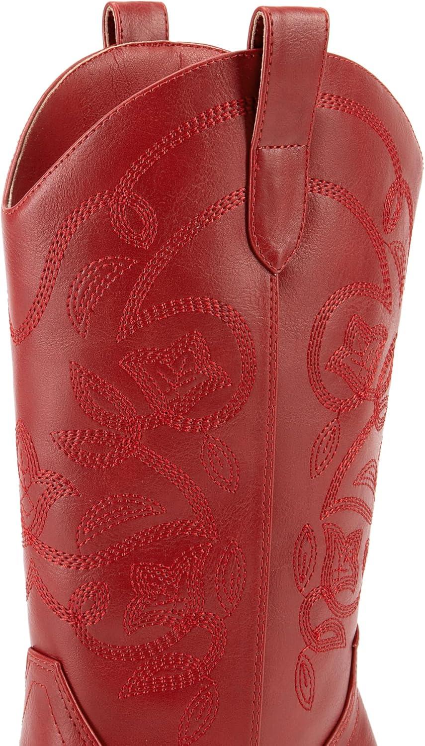 imageDREAM PAIRS Bottes de cowboy pour femme bout carr broderie bottes de cowgirl cousues bottes western talon pais pour femme RougePU 38 EU