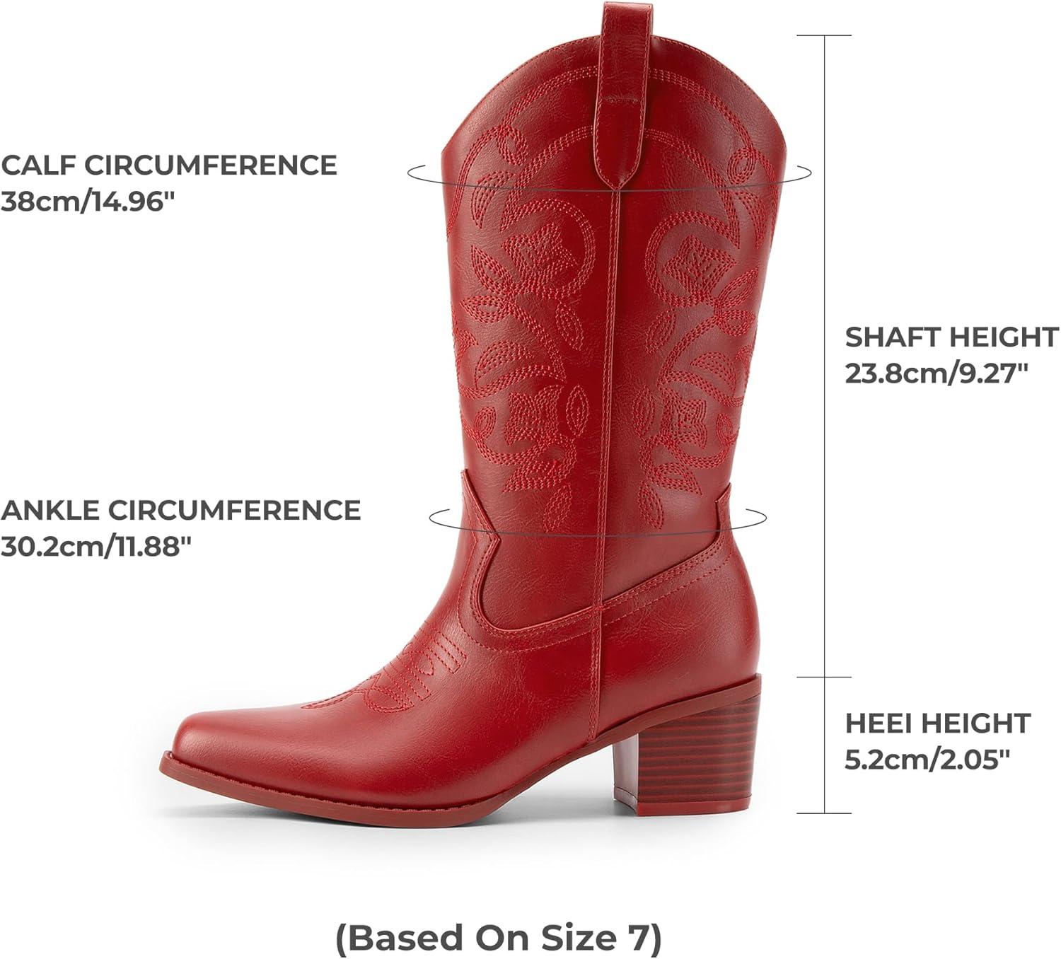 imageDREAM PAIRS Bottes de cowboy pour femme bout carr broderie bottes de cowgirl cousues bottes western talon pais pour femme RougePU 38 EU