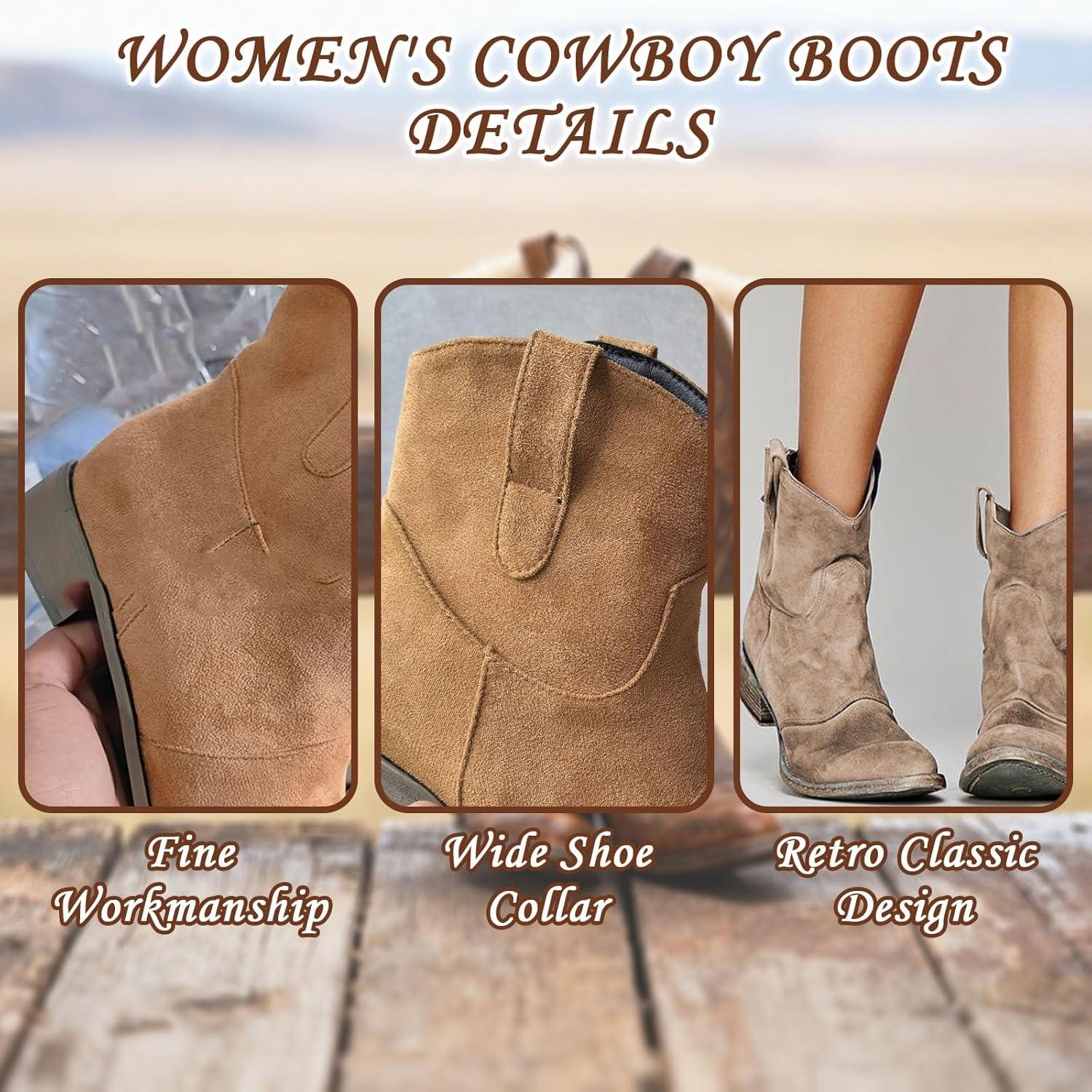 imageENEN Santiag Femme Bottes Daim Western Bottes Cowboy Femme Talon Haut MiMollet Chaussures Dcontractes La Mode Boots Santiag Cowboy femmes Basse Taille 3448Rose