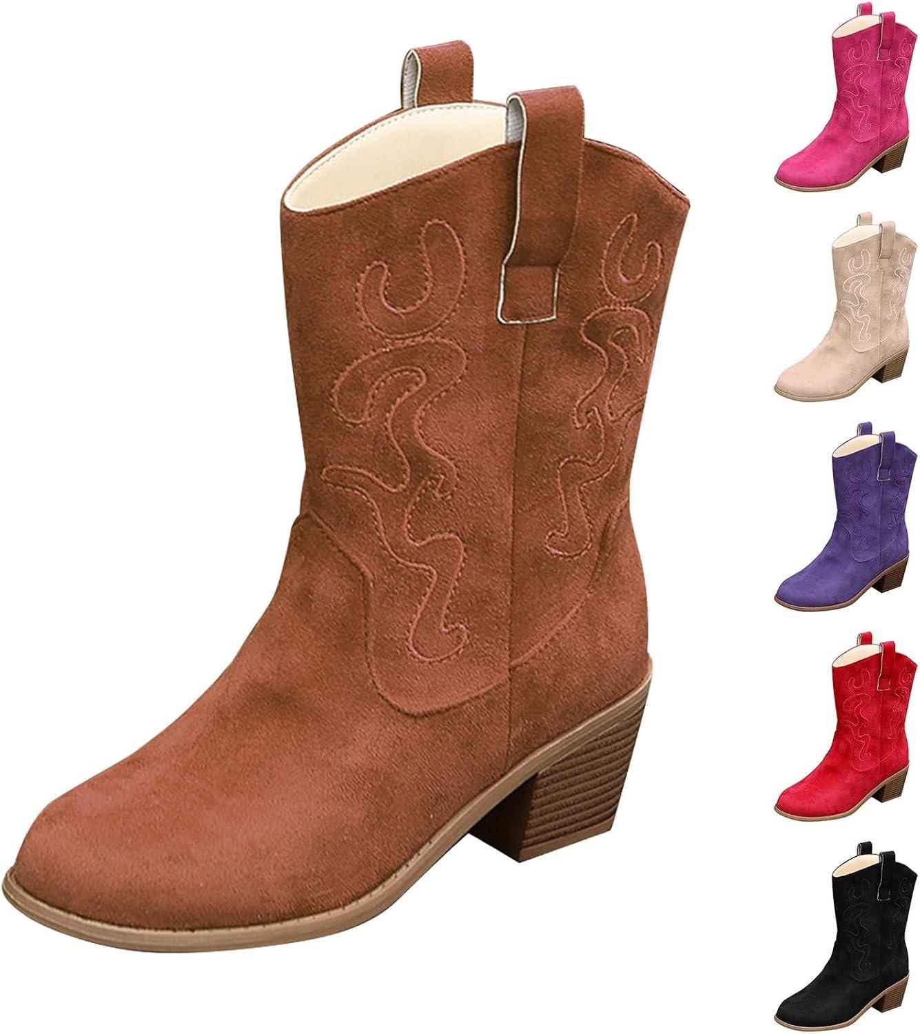 imageGenerisch Bottes de cowboy pour femme 42 bottines de cowboy bottes de western en daim enfiler semelle antidrapante bottes de randonne bottes western respirantesMarron