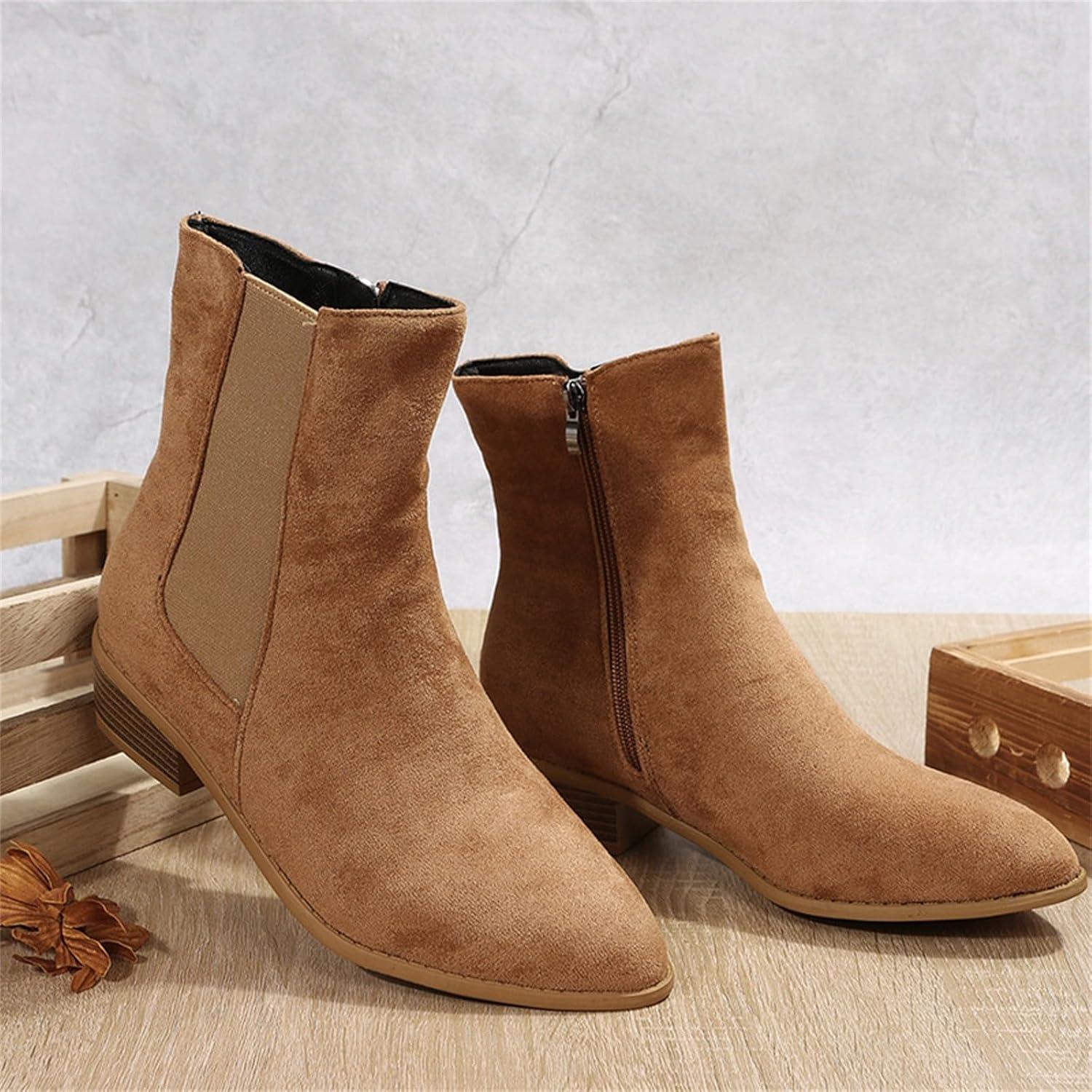 imageGenerisch Bottines de cowboy pour femme avec talon En daim Talon bloc Couleur unie Bottes western Bottes de transition vintage Bottines ChelseaKaki