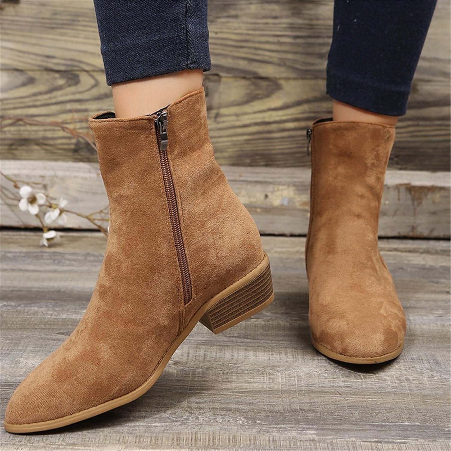 imageGenerisch Bottines de cowboy pour femme avec talon En daim Talon bloc Couleur unie Bottes western Bottes de transition vintage Bottines ChelseaKaki