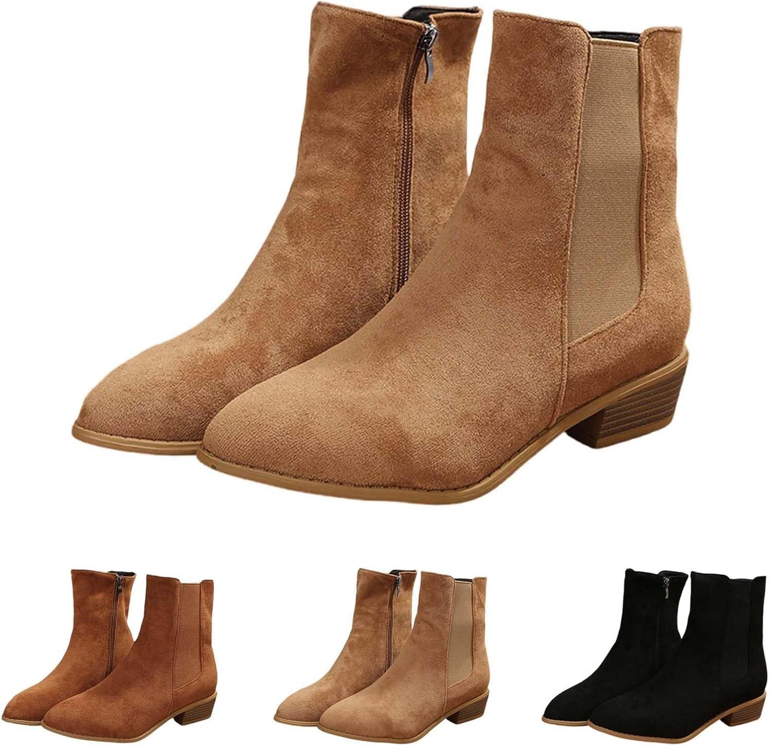 imageGenerisch Bottines de cowboy pour femme avec talon En daim Talon bloc Couleur unie Bottes western Bottes de transition vintage Bottines ChelseaKaki