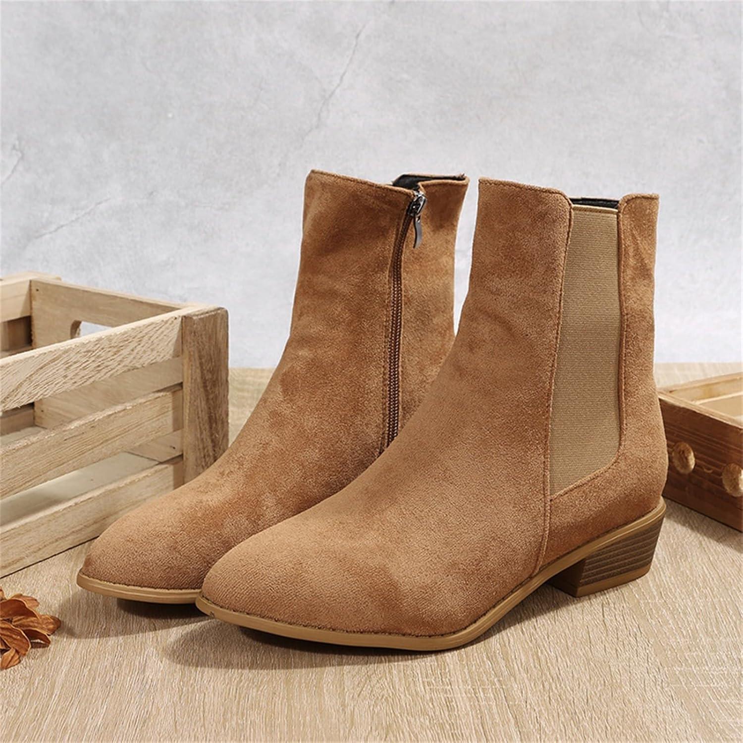 imageGenerisch Bottines de cowboy pour femme avec talon En daim Talon bloc Couleur unie Bottes western Bottes de transition vintage Bottines ChelseaKaki