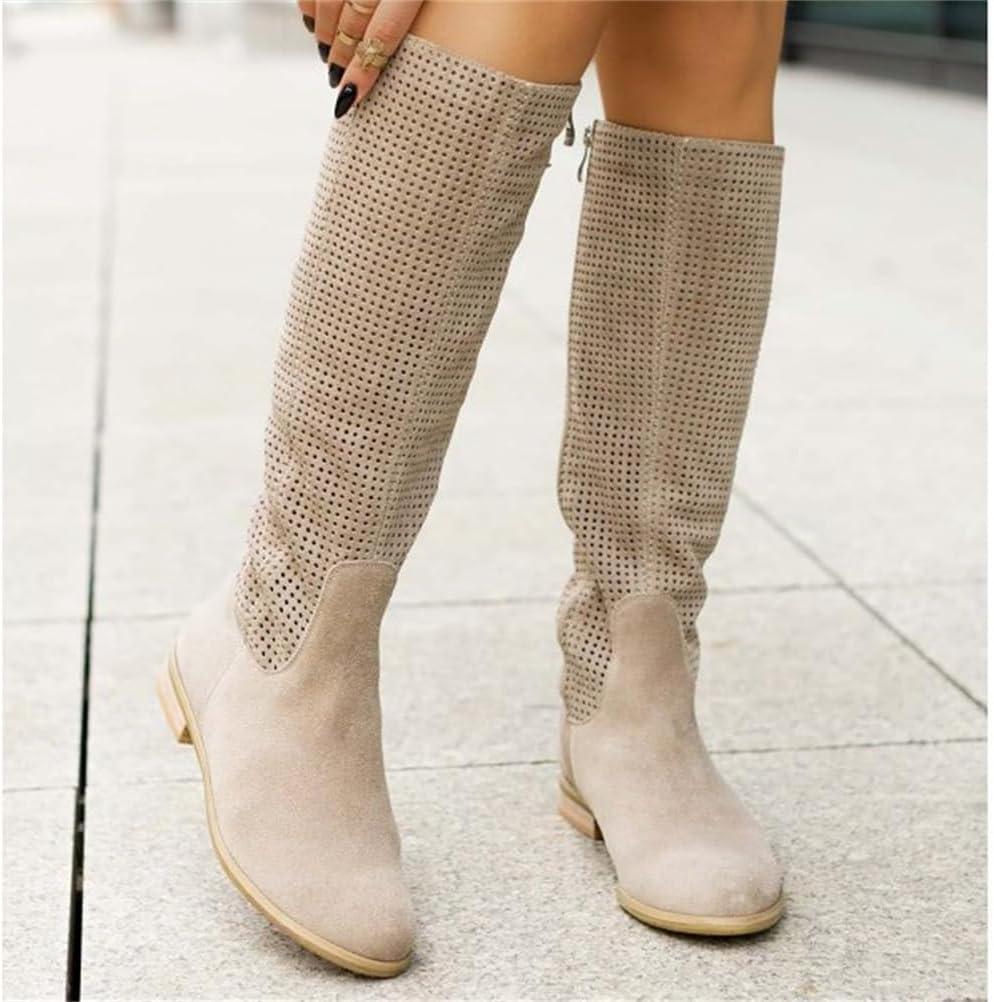 imageORANDESIGNE Bottes Dt Femme Bottes Western Cowboy en Daim Boho Chic Motif Perfor BootsA Beige
