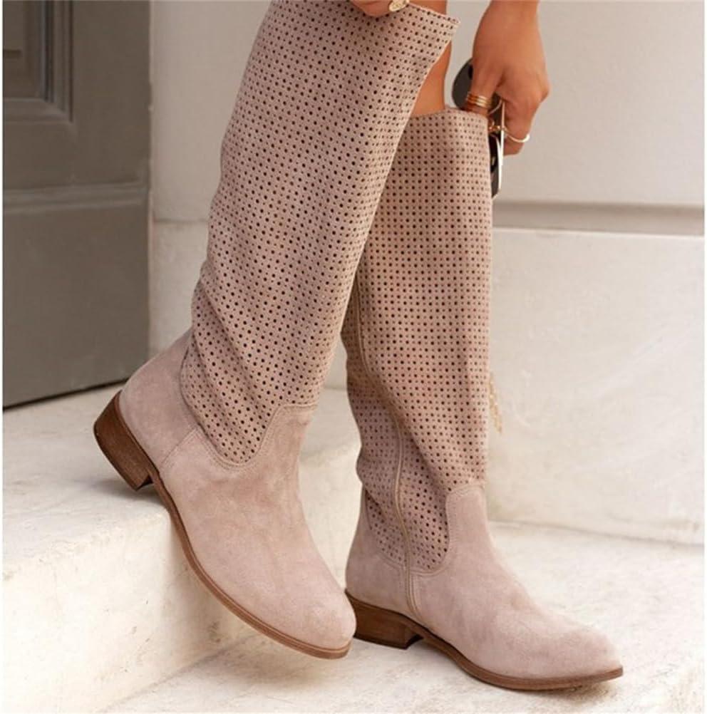 imageORANDESIGNE Bottes Dt Femme Bottes Western Cowboy en Daim Boho Chic Motif Perfor BootsA Kaki