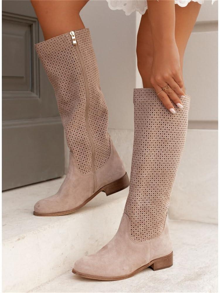 imageORANDESIGNE Bottes Dt Femme Bottes Western Cowboy en Daim Boho Chic Motif Perfor BootsA Kaki