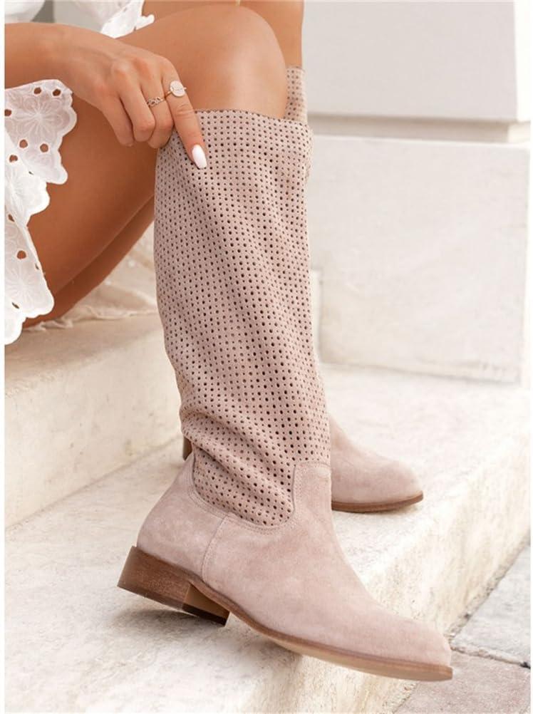 imageORANDESIGNE Bottes Dt Femme Bottes Western Cowboy en Daim Boho Chic Motif Perfor BootsA Kaki