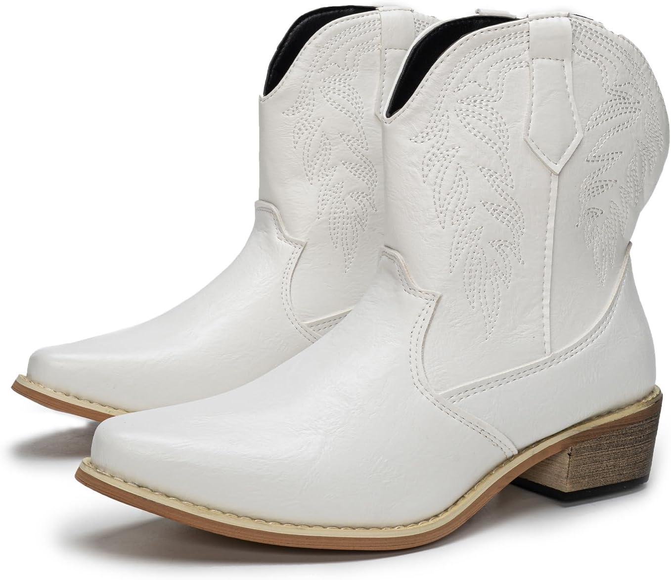 imageRemxi Bottines de cowboy western bout pointu pour femmeBlanc