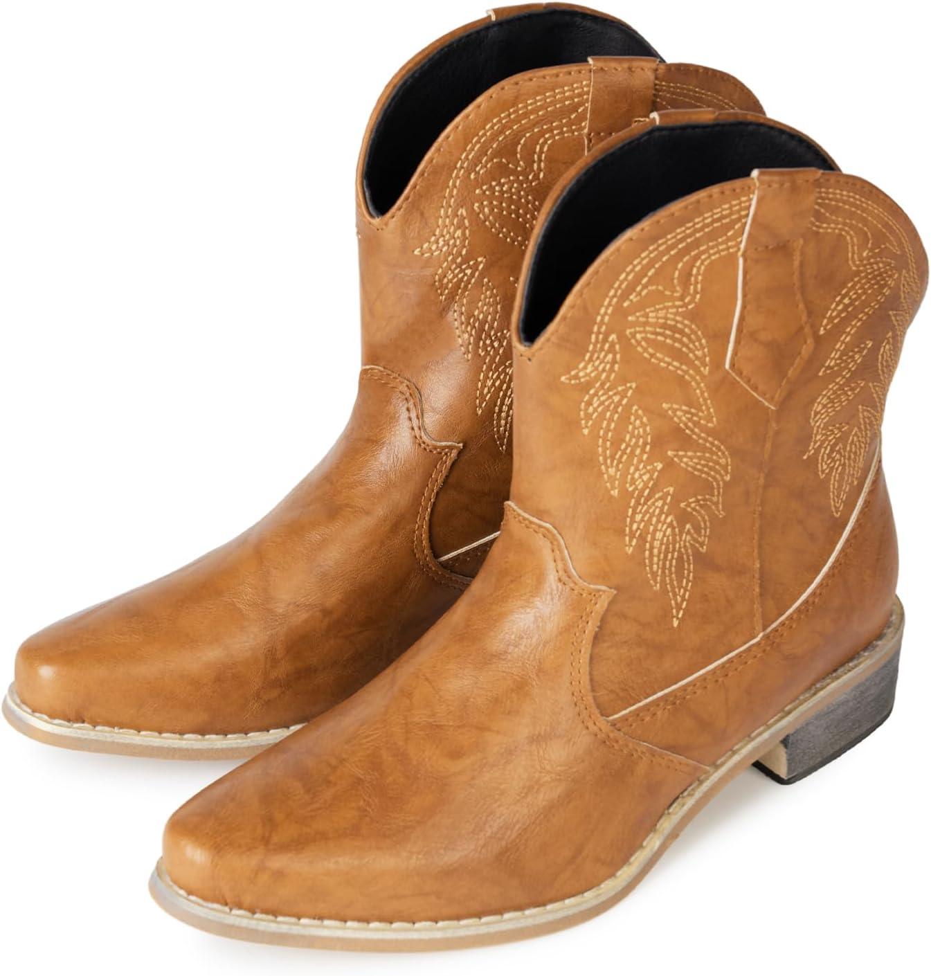 imageRemxi Bottines de cowboy western bout pointu pour femmeMarron Clair