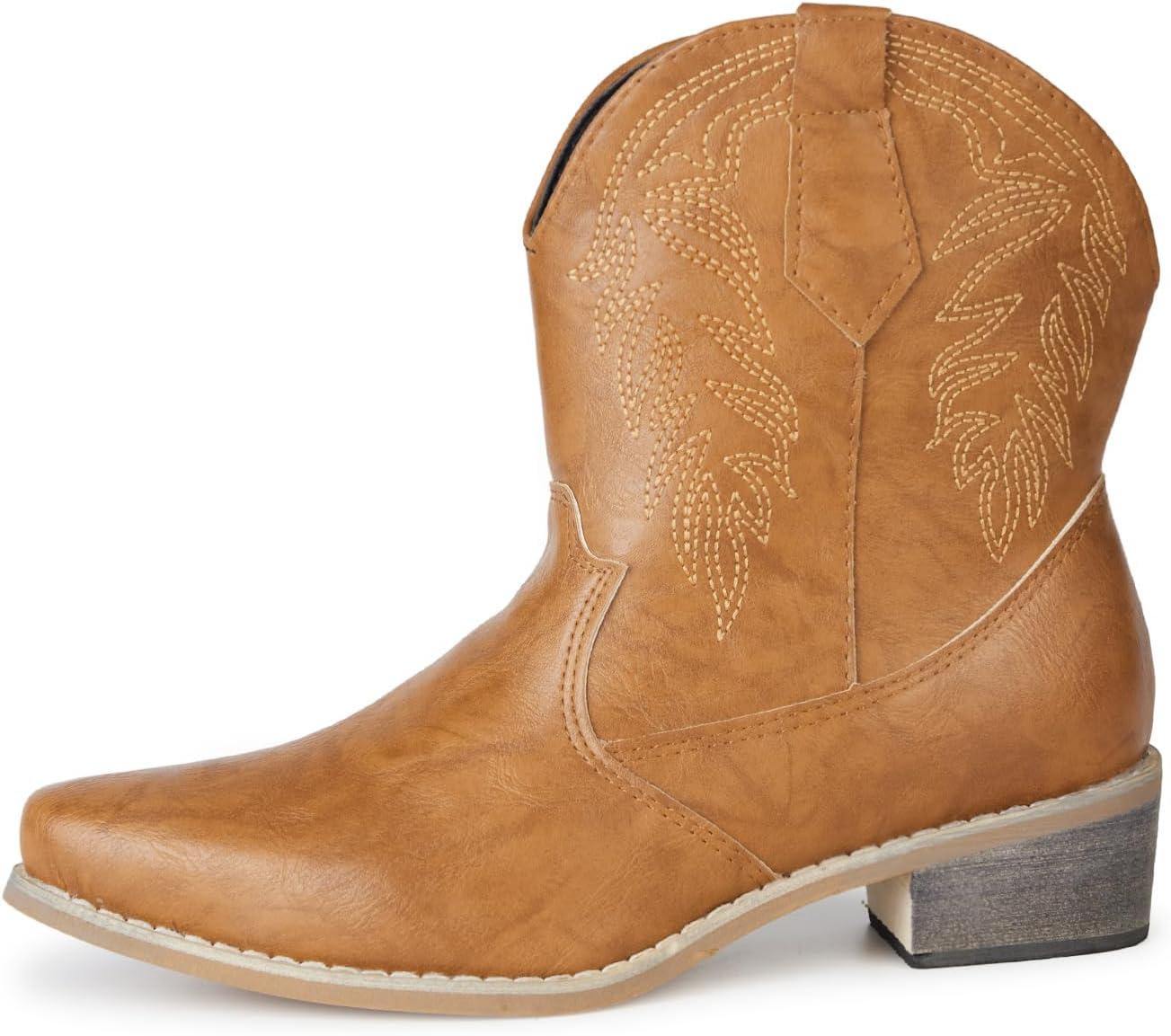 imageRemxi Bottines de cowboy western bout pointu pour femmeMarron Clair