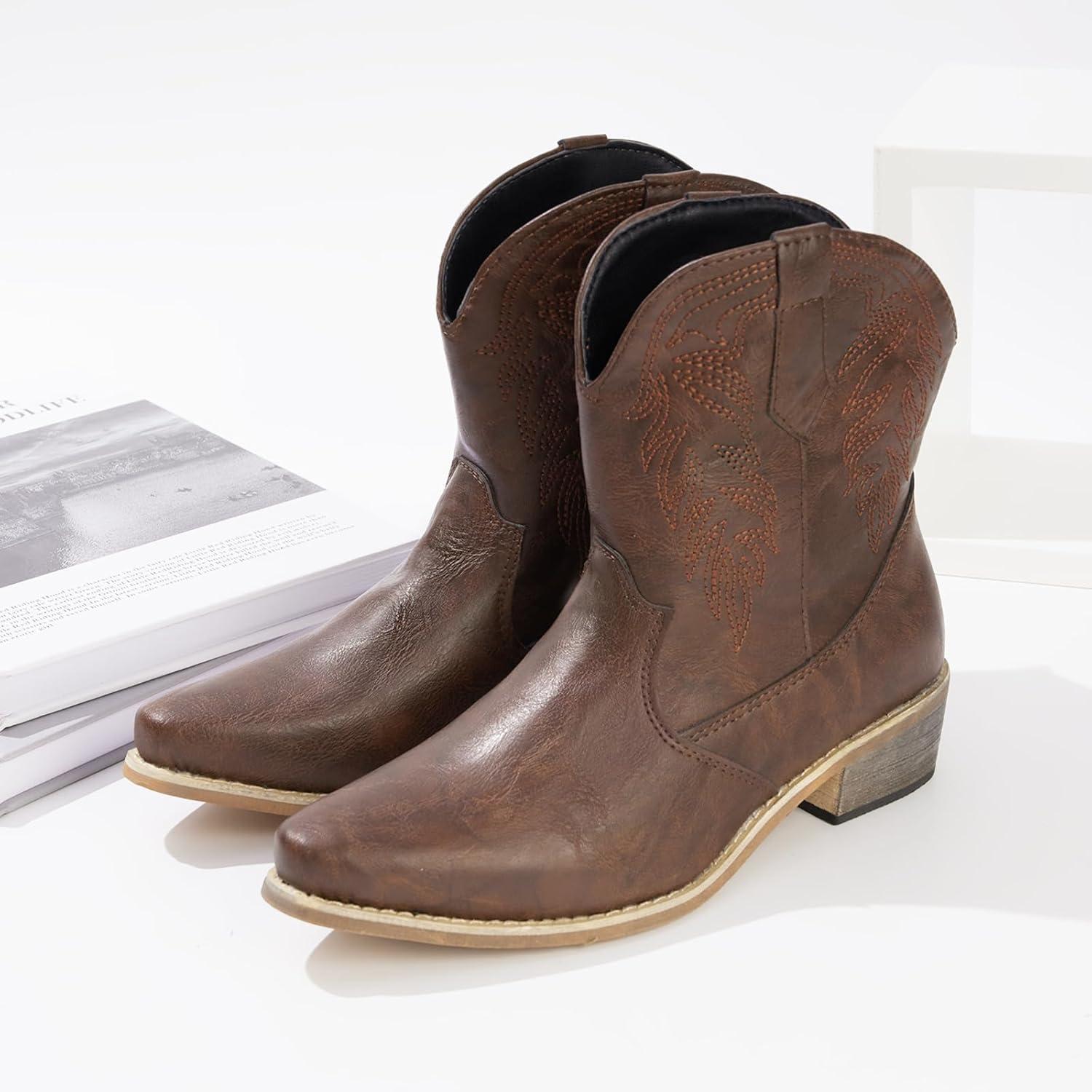 imageRemxi Bottines de cowboy western bout pointu pour femmeMarron Fonc