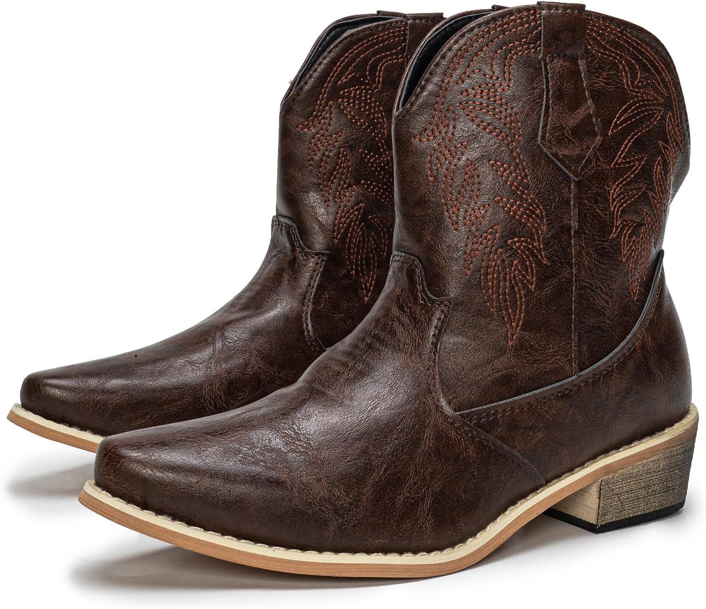 imageRemxi Bottines de cowboy western bout pointu pour femmeMarron Fonc