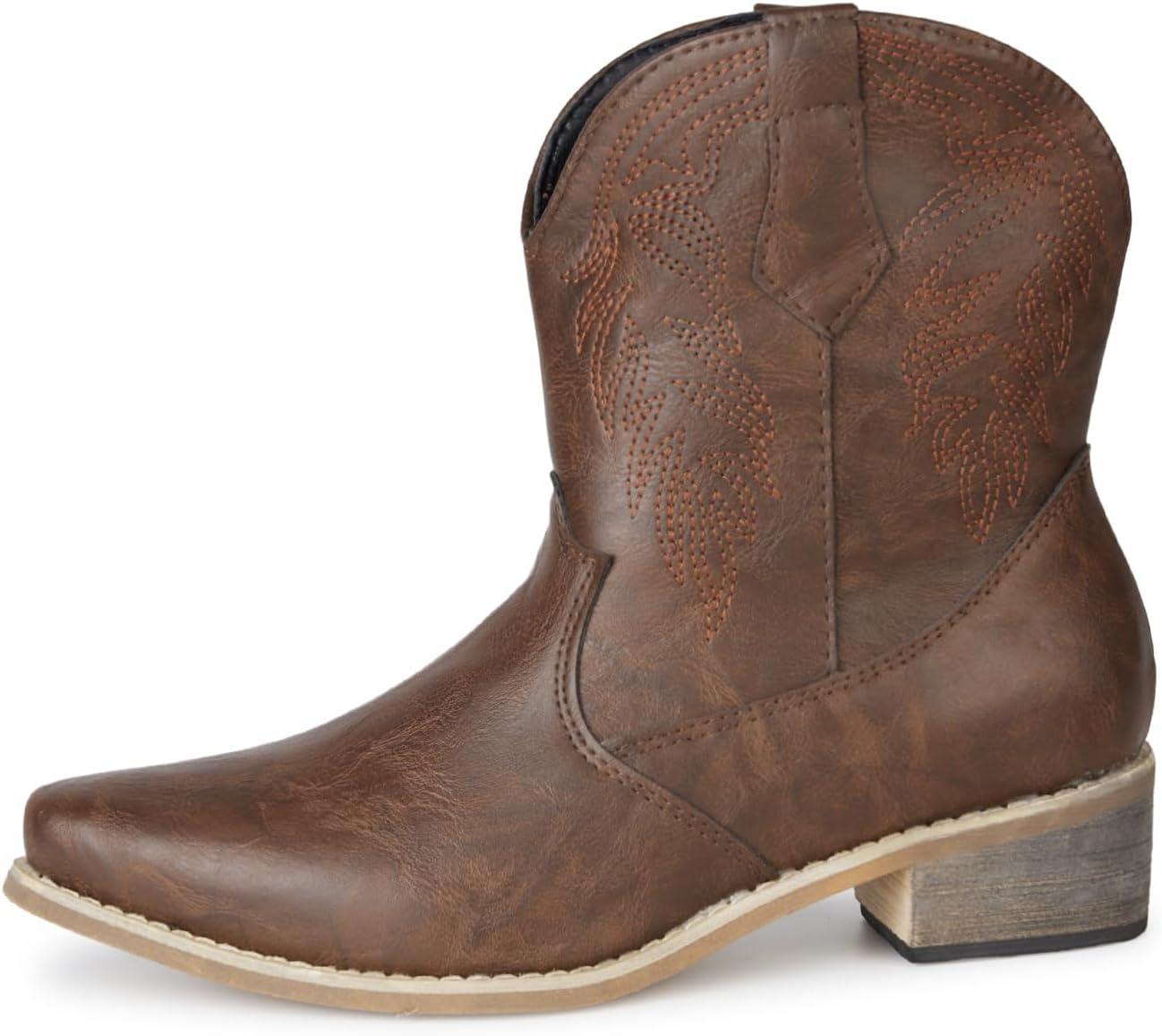 imageRemxi Bottines de cowboy western bout pointu pour femmeMarron Fonc