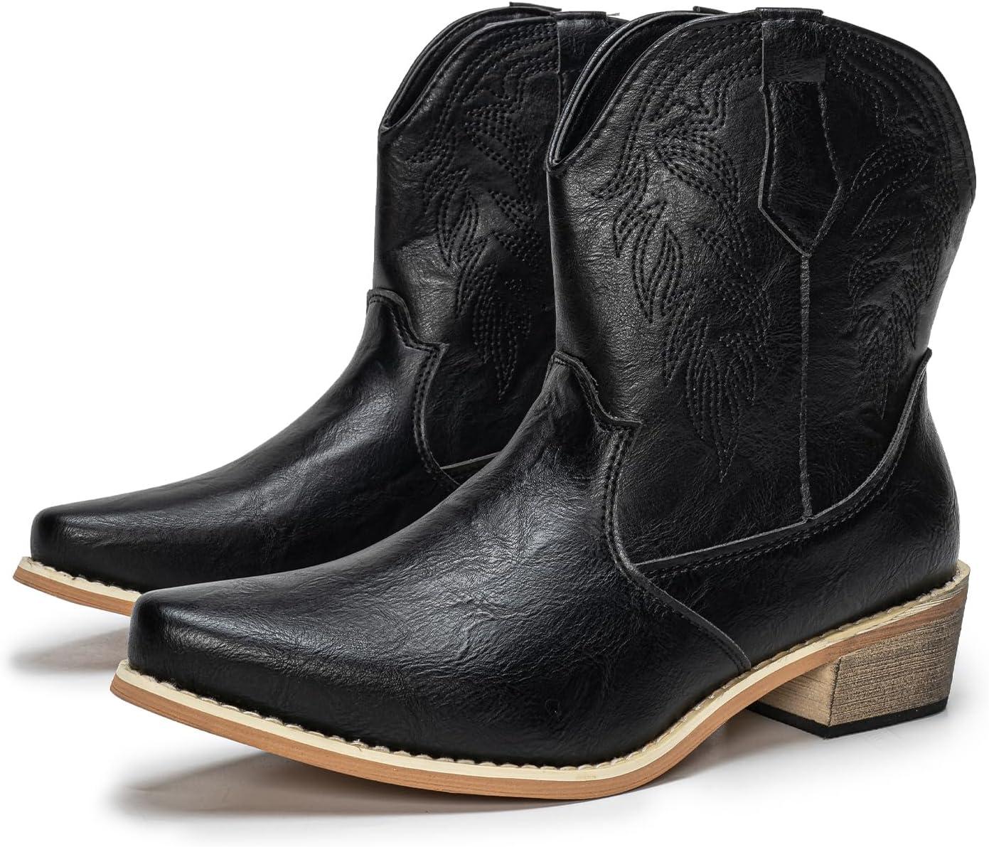 imageRemxi Bottines de cowboy western bout pointu pour femmeNoir