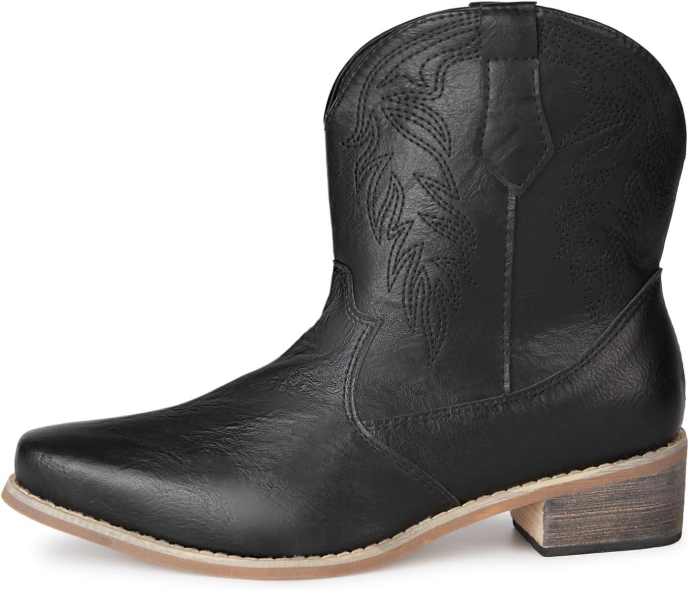 imageRemxi Bottines de cowboy western bout pointu pour femmeNoir