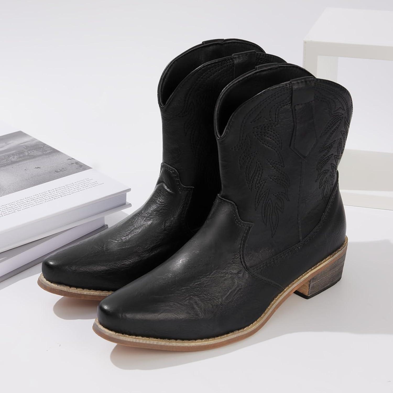 imageRemxi Bottines de cowboy western bout pointu pour femmeNoir