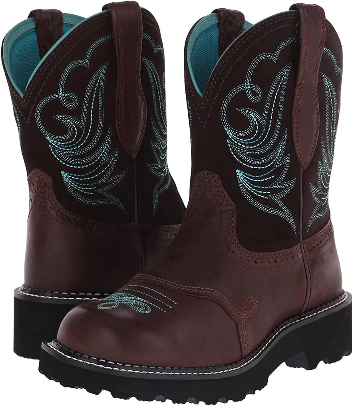 imageSWZEC Bottes Cowboy Femme Mode Broderie Classique Cowgirl Bottines Western Vintage Casual Bottines Hiver 3542Marron Bleu