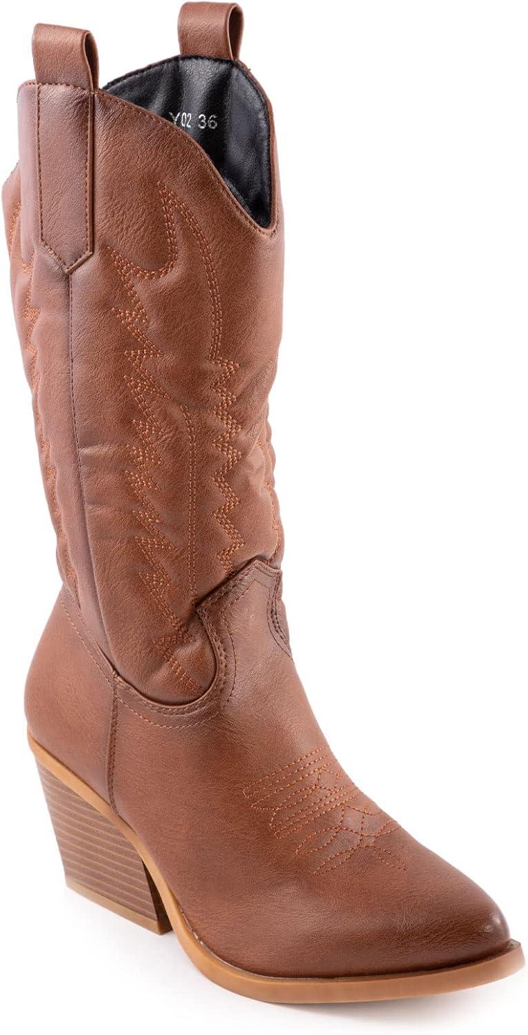 imageToocool Bottes femme texans cowboy western camperos chaussures bottes Y02Camel