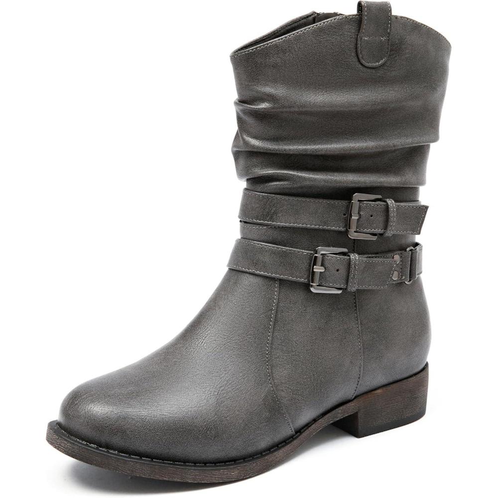 imageAtaiwee Bottes de cowboy mimollet pour femmes avec talon large bas fermeture clair latrale style moto bout rond classique bottes western tendance noirmarron foncgris2304002 Gris