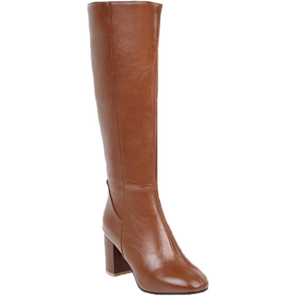 imageBottes Hautes Genoux Femme Classiques Botte Equitation pour Femmes Bottes de Cowboy Confortables Tirer Sur Les Boots DHiver DAutomne Bottines Western Chaussure Vintage Mode Cuir Women Shoes01 Brun