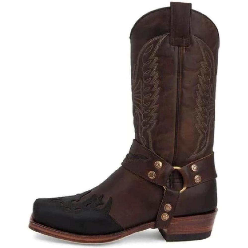 imageBottes Western Cowgirl Knight pour FemmeBottes miMollet rtro Bout carr Broderie Classique Botte dcontracte Traditionnelle Campagne Bottines Moto en Cuir pour HommeDark Brown