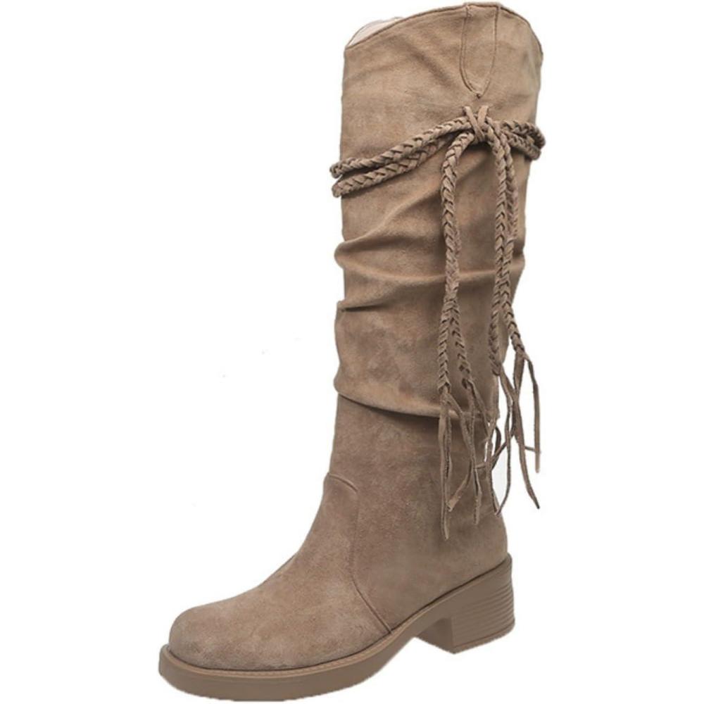 imageBottes pour femme Automne Hiver Daim Bottes de neige Plateforme Bottes de neige Talon bloc Bottes mihautes doubles Bottes lacets lgantes Bottes longues tendance Bottes de cowboy western BottesOr