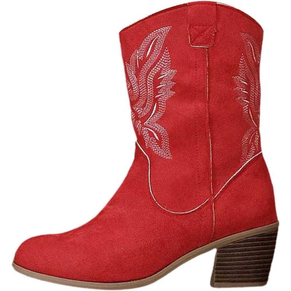 imageBottes western pour femme avec talon haut Bottes de cowboy Broderie jacquard Bottes de chevalier vintage Bottes mihautes Bottes dquitation tige courteRouge