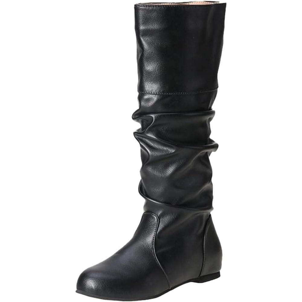 imageBottines plisses pour femme Bottes de chevalier pour lautomne et lhiver Bottes mimollets Bottes en cuir Bottes tendance Bottes western classiques enfiler Bottes de cowboy lgantesNoir