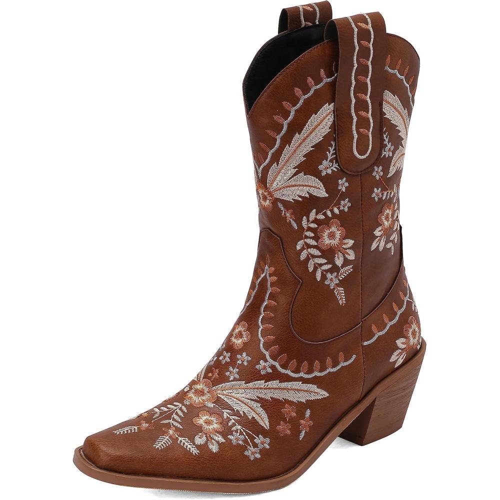 imageCarkuolary Donne Western Cowboy Lavoro Stivali with EmbroideredMarron 01