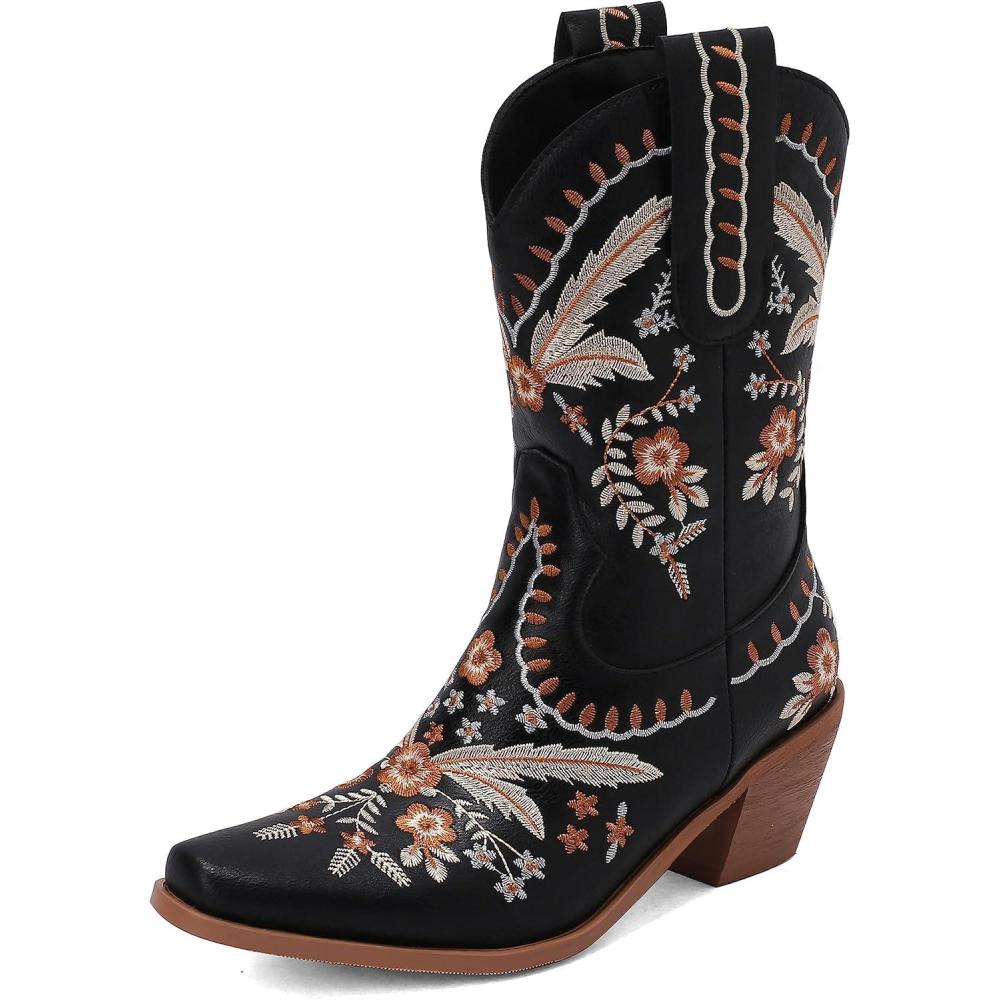 imageCarkuolary Donne Western Cowboy Lavoro Stivali with EmbroideredNoir 01