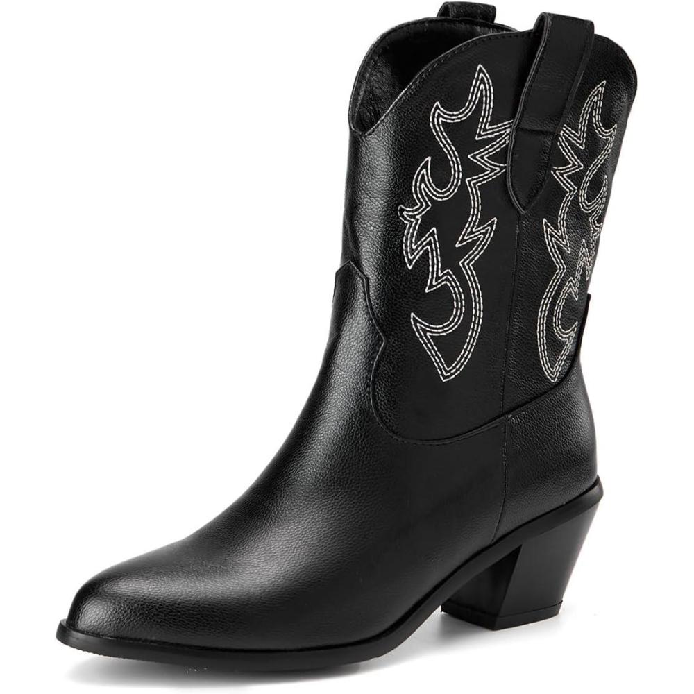 imageCarkuolary Femmes Classique Basic Western Bottes de cowboy with Embroidered Bout PointuNoir 01