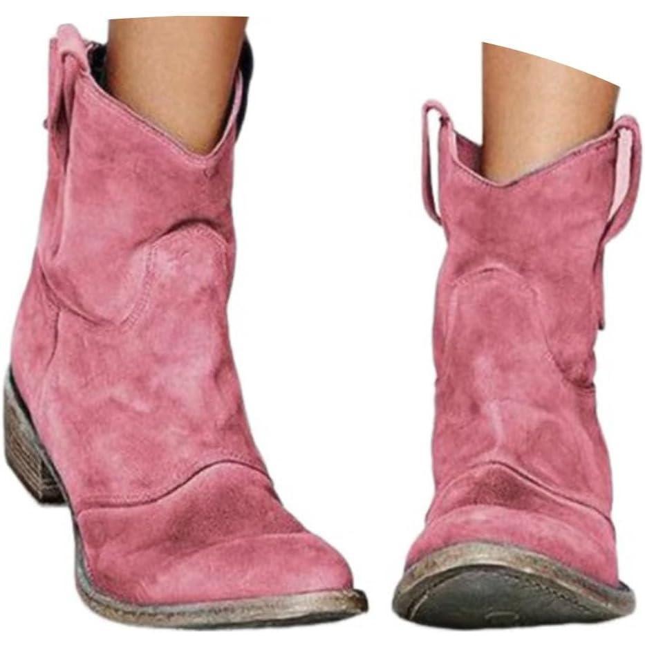 imageENEN Santiag Femme Bottes Daim Western Bottes Cowboy Femme Talon Haut MiMollet Chaussures Dcontractes La Mode Boots Santiag Cowboy femmes Basse Taille 3448Rose