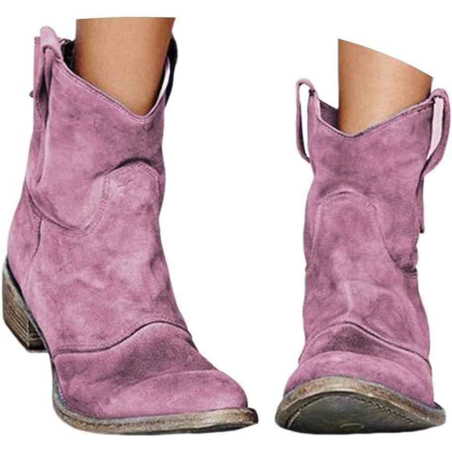 imageENEN Santiag Femme Bottes Daim Western Bottes Cowboy Femme Talon Haut MiMollet Chaussures Dcontractes La Mode Boots Santiag Cowboy femmes Basse Taille 3448Violet