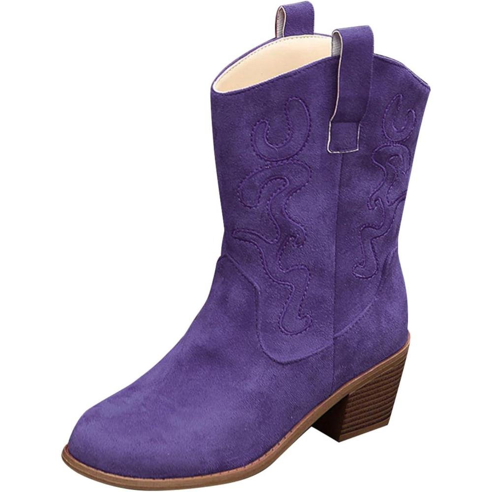 imageGenerisch Bottes de cowboy pour femme 42 bottines de cowboy bottes de western en daim enfiler semelle antidrapante bottes de randonne bottes western respirantesLilas