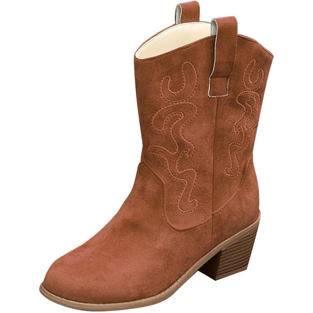 imageGenerisch Bottes de cowboy pour femme 42 bottines de cowboy bottes de western en daim enfiler semelle antidrapante bottes de randonne bottes western respirantesMarron
