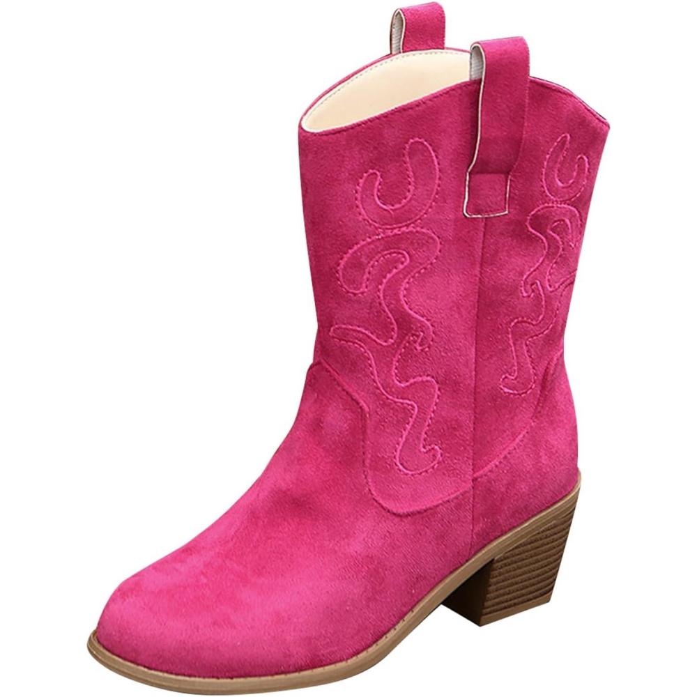 imageGenerisch Bottes de cowboy pour femme 42 bottines de cowboy bottes de western en daim enfiler semelle antidrapante bottes de randonne bottes western respirantesRose