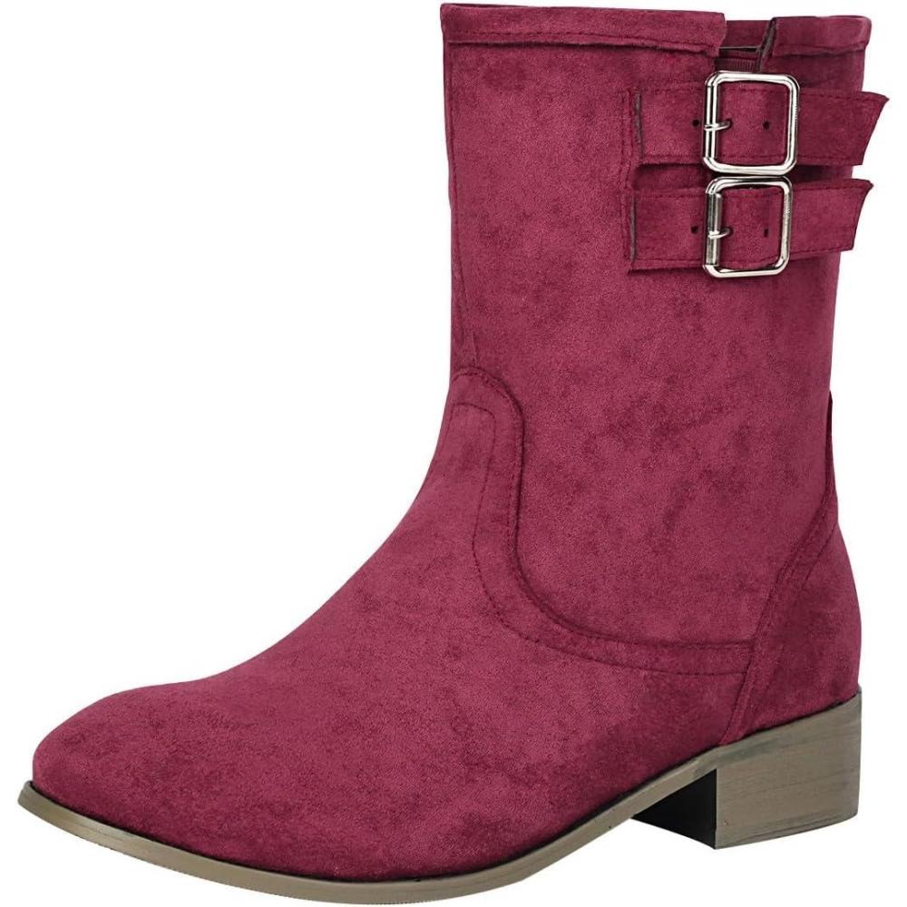 imageGenerisch Bottes western pour femme pointues enfiler bottines courtes bottes dhiver mihautes confortables talons hauts bottines mihautes rtro pour lautomne et lhiver rouge bordeaux