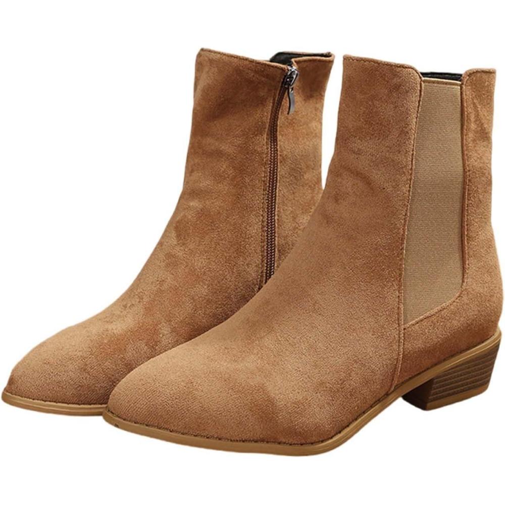 imageGenerisch Bottines de cowboy pour femme avec talon En daim Talon bloc Couleur unie Bottes western Bottes de transition vintage Bottines ChelseaKaki