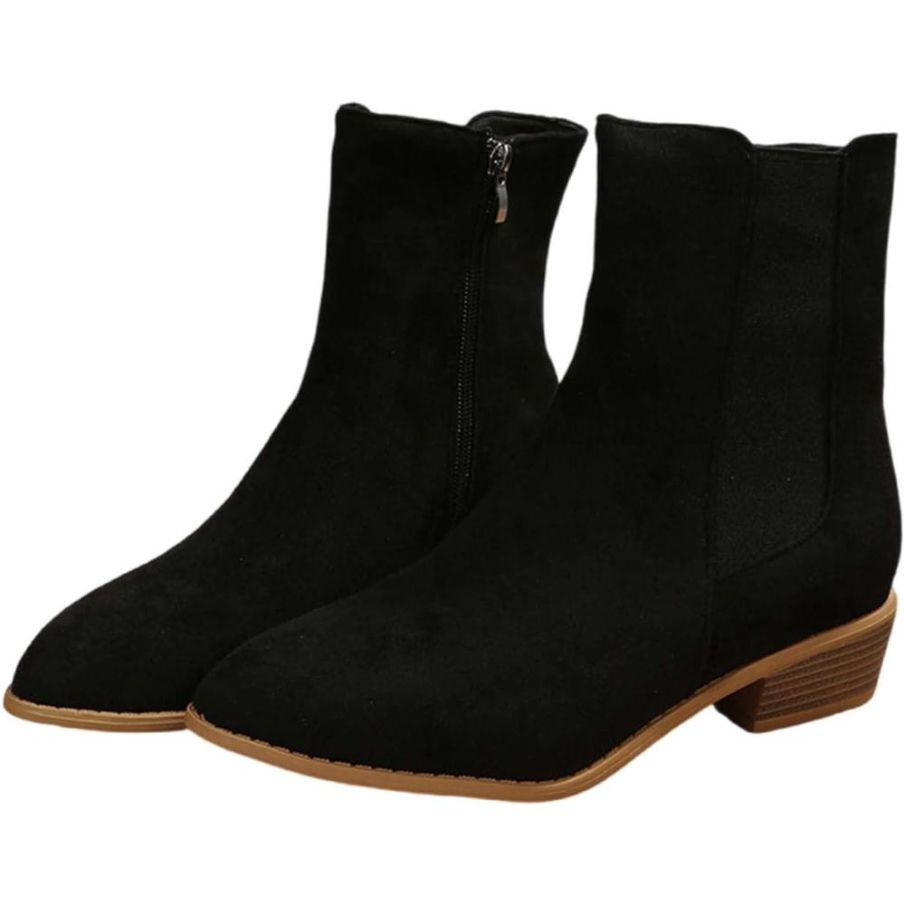 imageGenerisch Bottines de cowboy pour femme avec talon En daim Talon bloc Couleur unie Bottes western Bottes de transition vintage Bottines ChelseaNoir