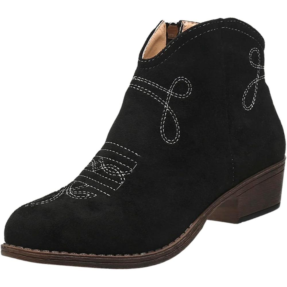 imageGnrique Boots Chelsea Femme Bout Pointu Bottines Talons Bas Enfiler Chic et lgant Automne Botte Courte Antidrapant Automne Bottes Classiques Santiags Cowboy Western Bottes Cowboy pour FemmesA1 Noir