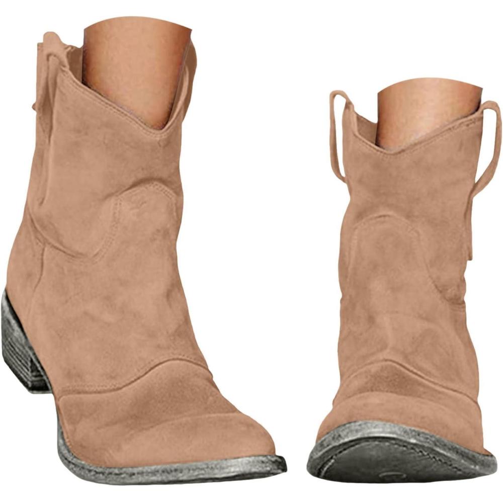 imageGnrique Bottes Cowboy FemmeBottes Western pour FemmeBoots Santiag Cowboy BasseBotte CowgirlWestern Chaussures Hauteur de MolletMollet Bout Pointu Bottes Courtes de Style RtroKaki