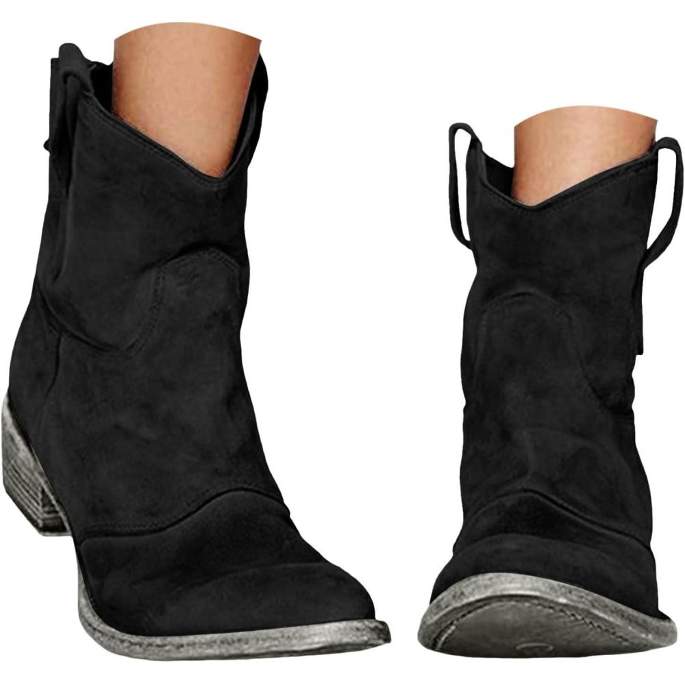 imageGnrique Bottes Cowboy FemmeBottes Western pour FemmeBoots Santiag Cowboy BasseBotte CowgirlWestern Chaussures Hauteur de MolletMollet Bout Pointu Bottes Courtes de Style RtroNoir