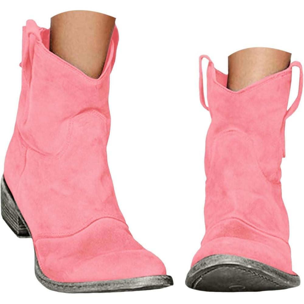 imageGnrique Bottes Cowboy FemmeBottes Western pour FemmeBoots Santiag Cowboy BasseBotte CowgirlWestern Chaussures Hauteur de MolletMollet Bout Pointu Bottes Courtes de Style RtroRose