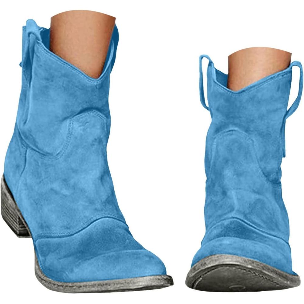 imageGnrique Bottes Cowboy FemmeBottes Western pour FemmeBoots Santiag Cowboy BasseBotte CowgirlWestern Chaussures Hauteur de MolletMollet Bout Pointu Bottes Courtes de Style RtroBleu
