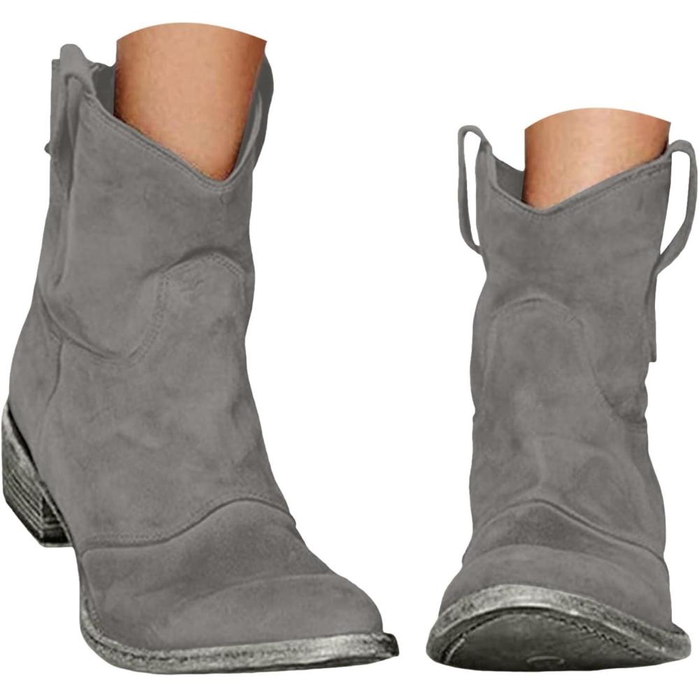imageGnrique Bottes Cowboy FemmeBottes Western pour FemmeBoots Santiag Cowboy BasseBotte CowgirlWestern Chaussures Hauteur de MolletMollet Bout Pointu Bottes Courtes de Style RtroGris