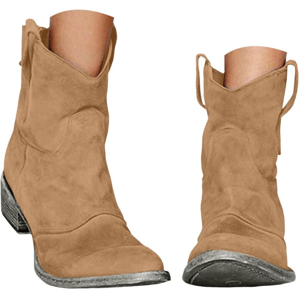 imageGnrique Bottes Cowboy FemmeBottes Western pour FemmeBoots Santiag Cowboy BasseBotte CowgirlWestern Chaussures Hauteur de MolletMollet Bout Pointu Bottes Courtes de Style RtroMarron