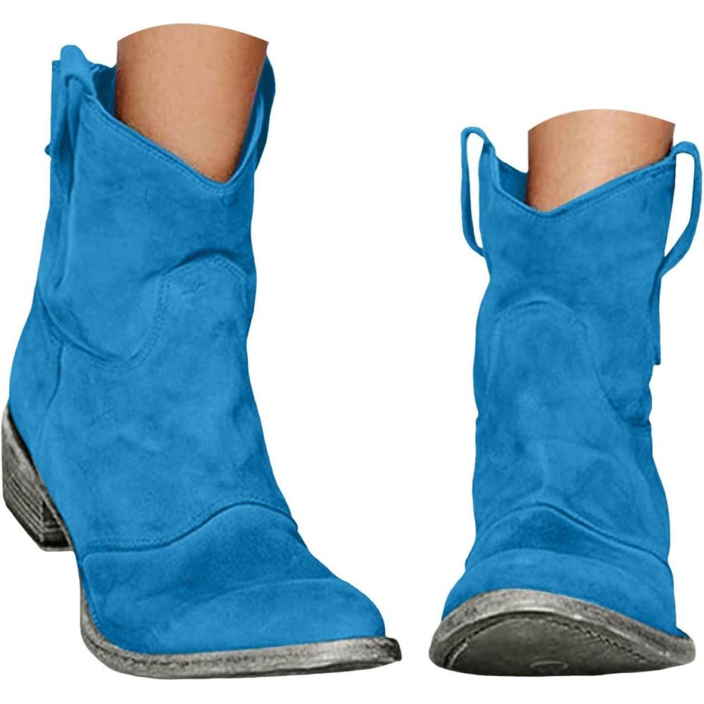 imageGnrique Bottes Cowboy FemmeBottes Western pour FemmeBoots Santiag Cowboy BasseBotte CowgirlWestern Chaussures Hauteur de MolletMollet Bout Pointu Bottes Courtes de Style Rtro02bleu