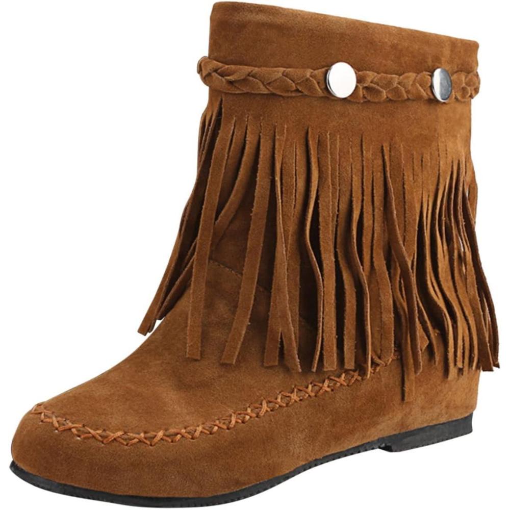 imageGnrique Bottes et Bottines Femme Frange Botte de combat Hiver Chaud Bottes De Cowboy Vintage Pas Cher Botte Vintage Marche Chaussures Occidentales Western Boots pour un Look Dcontract et lgantBrun